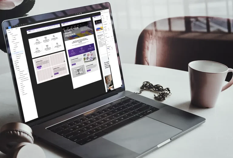Screen with a wireframe design of a website